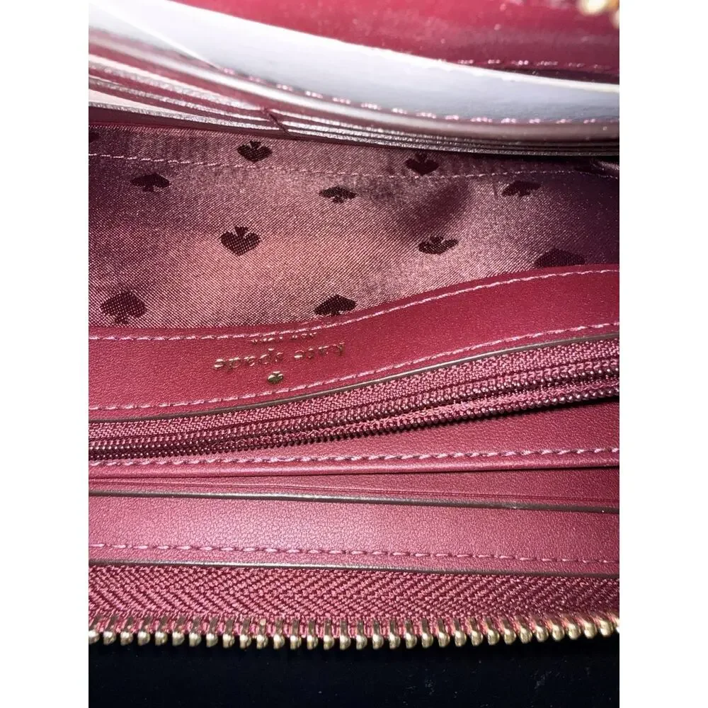 Kate Spade New York Frosted Floral Deep Berry Continental Zip Wallet